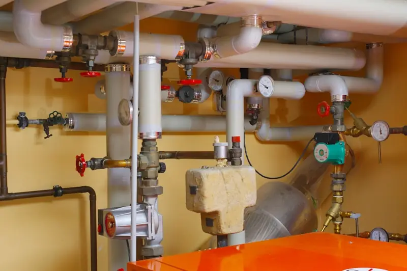 Pipework and valves in a plant room.